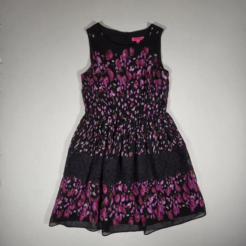 betsey johnson black floral dress Vintage Betsey Johnson Little Black Dress with Flowers // Size S